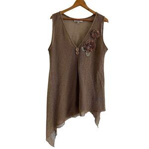 Vintage Y2K Linen Sheer Tunic Top L Asymmetrical Boho Fairy Festival Lagenlook